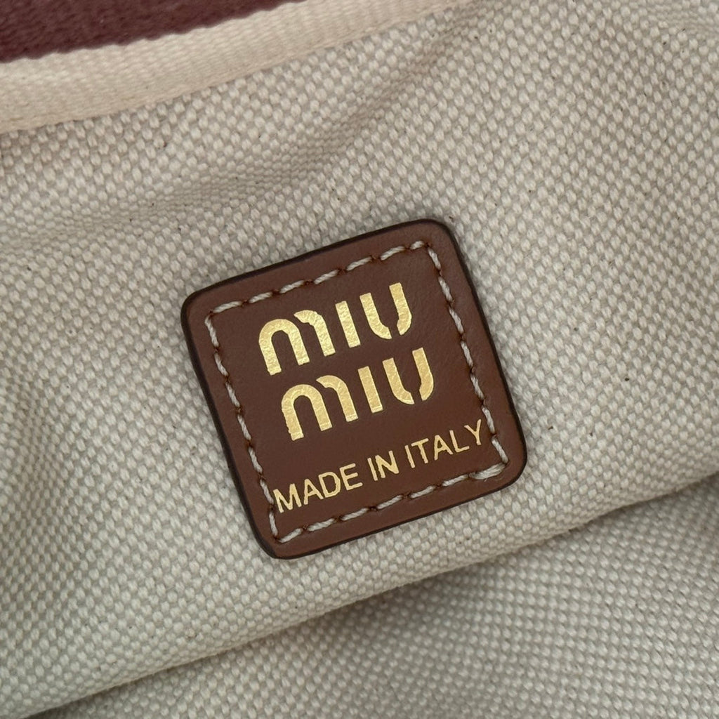 Miu Miu 26S Bucket Bag 23 in Cream and Brown Canvas Gold Hardware