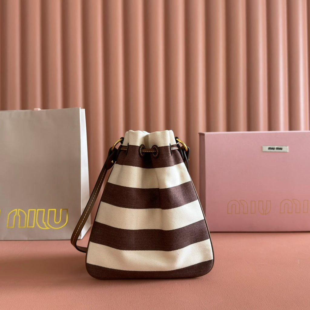 Miu Miu 26S Bucket Bag 23 in Cream and Brown Canvas Gold Hardware