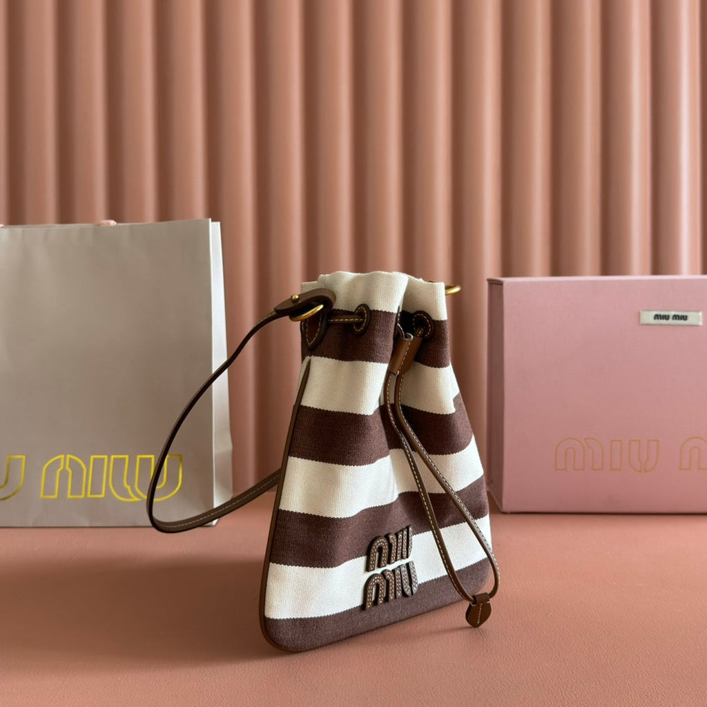 Miu Miu 26S Bucket Bag 23 in Cream and Brown Canvas Gold Hardware
