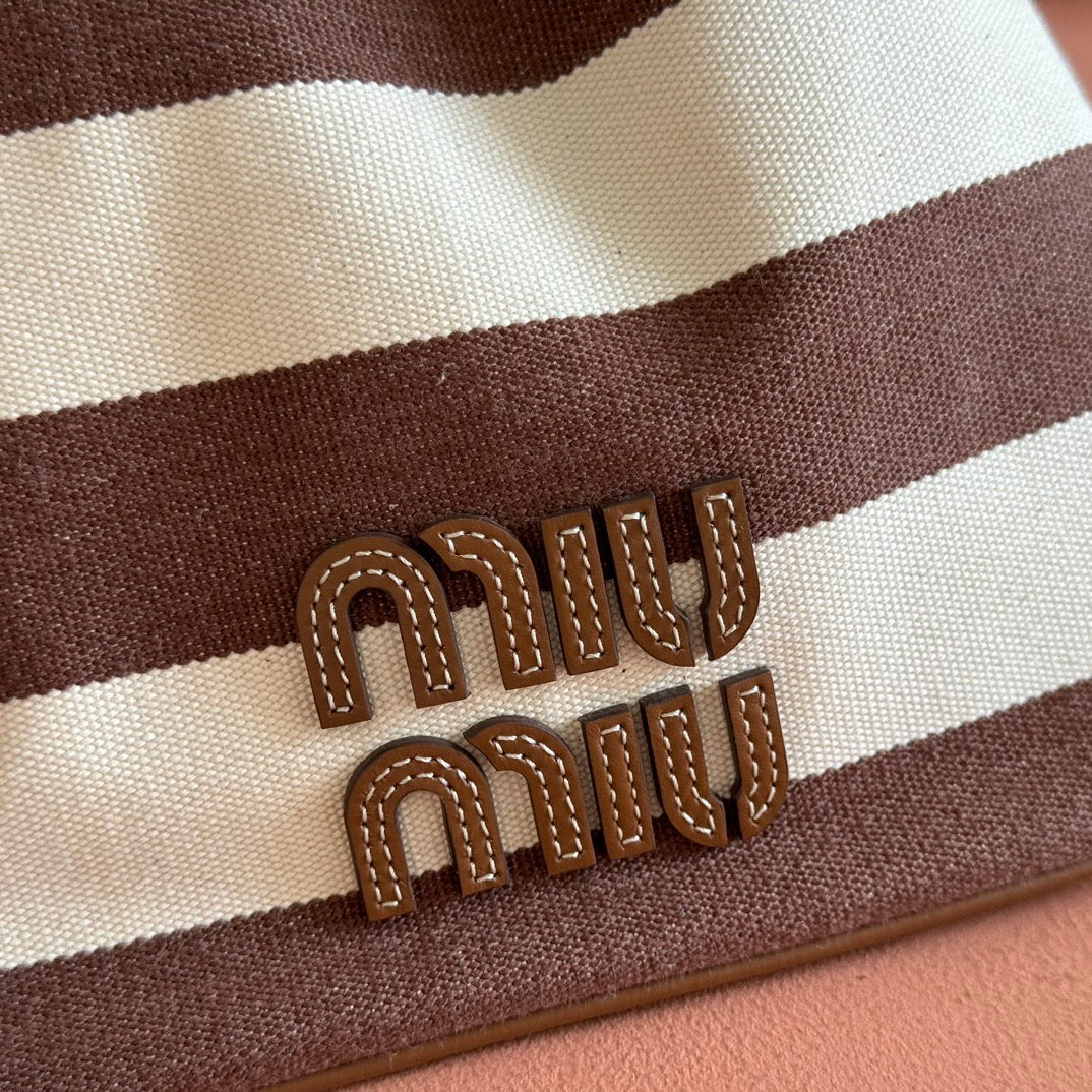 Miu Miu 26S Bucket Bag 23 in Cream and Brown Canvas Gold Hardware