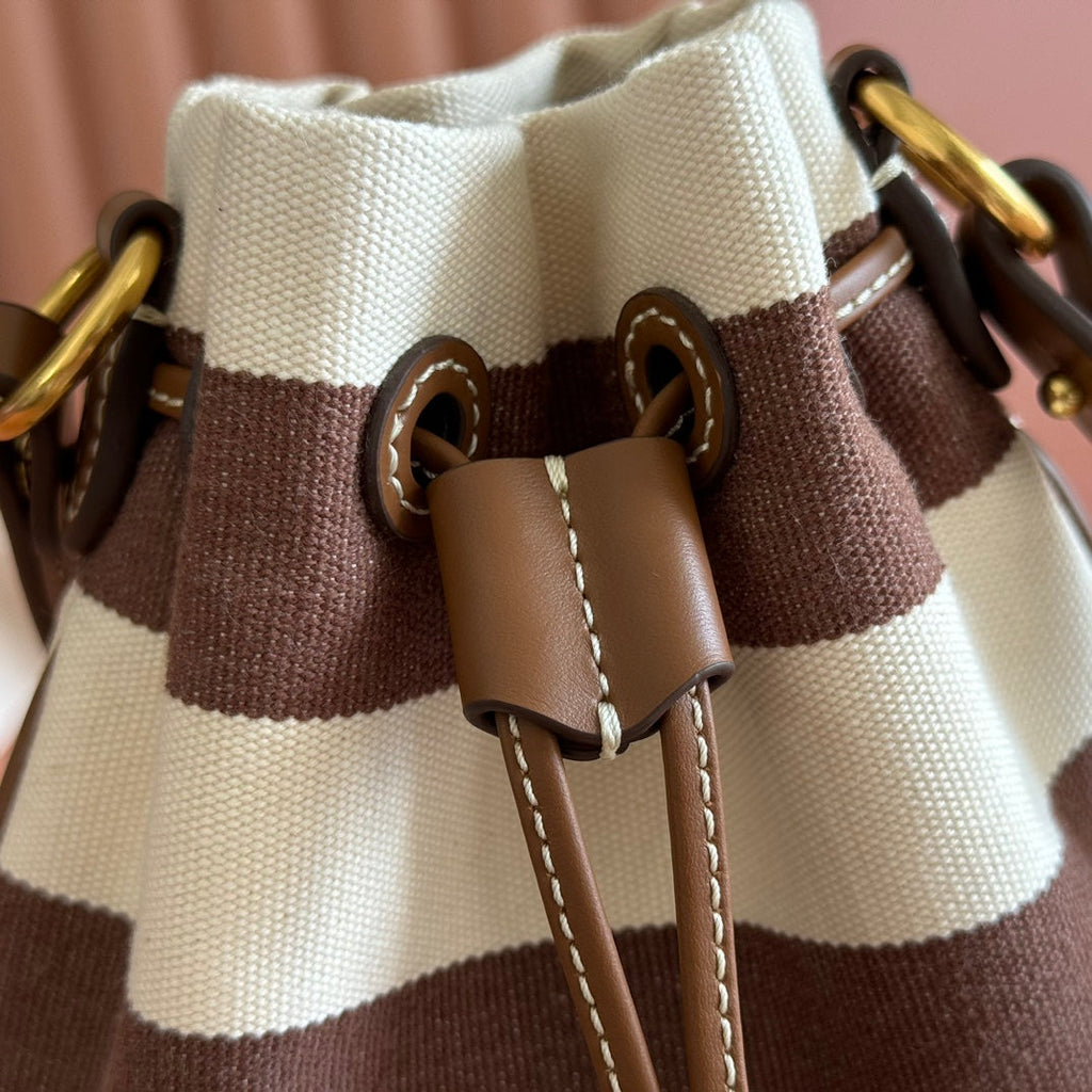 Miu Miu 26S Bucket Bag 23 in Cream and Brown Canvas Gold Hardware