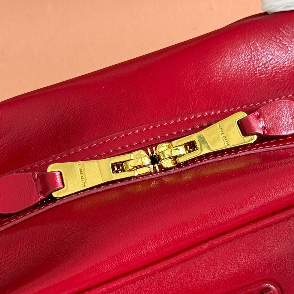 Miu Miu 26S Top-Handle Bag 28 in Dark Red Calfskin Gold Hardware