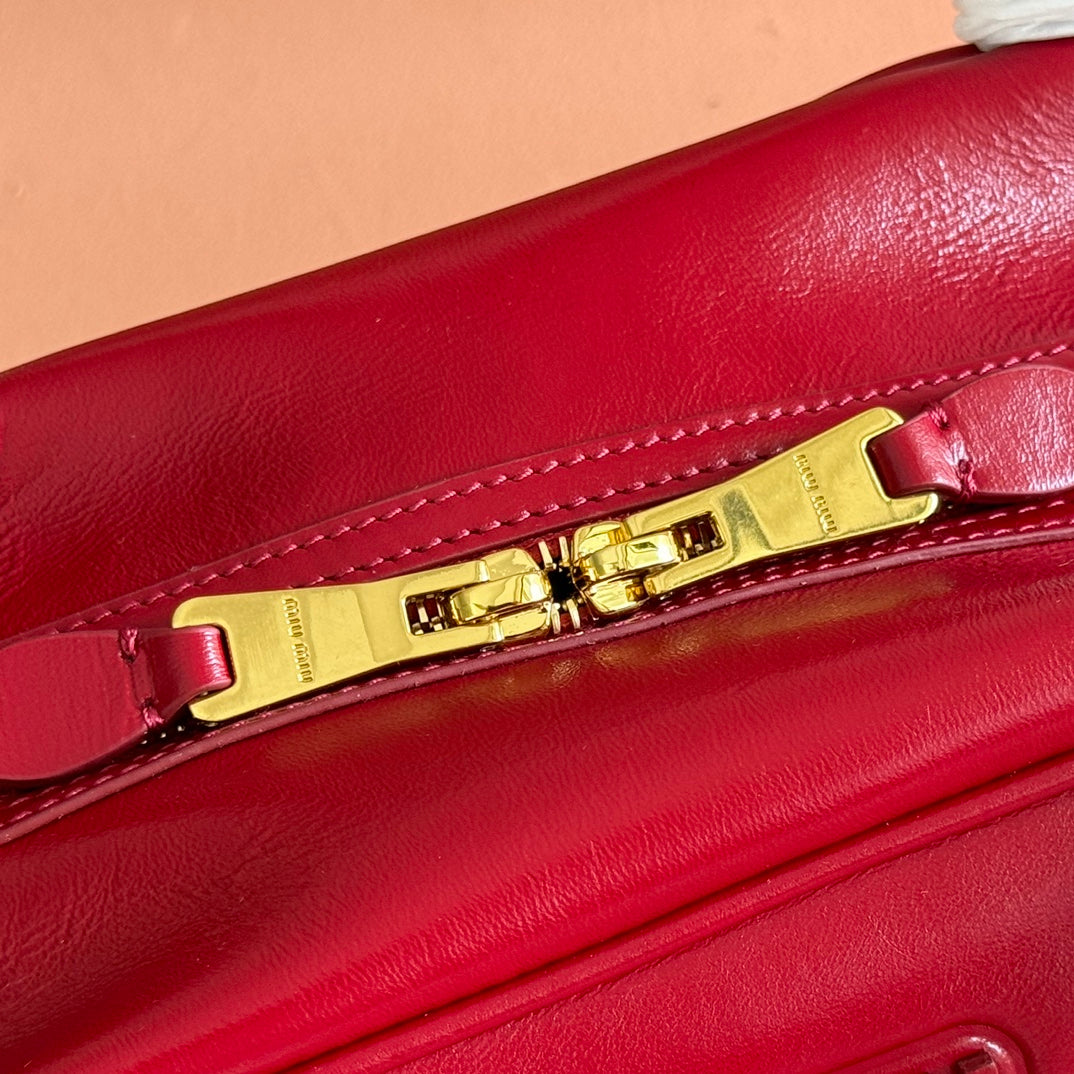Miu Miu 26S Top-Handle Bag 28 in Dark Red Calfskin Gold Hardware