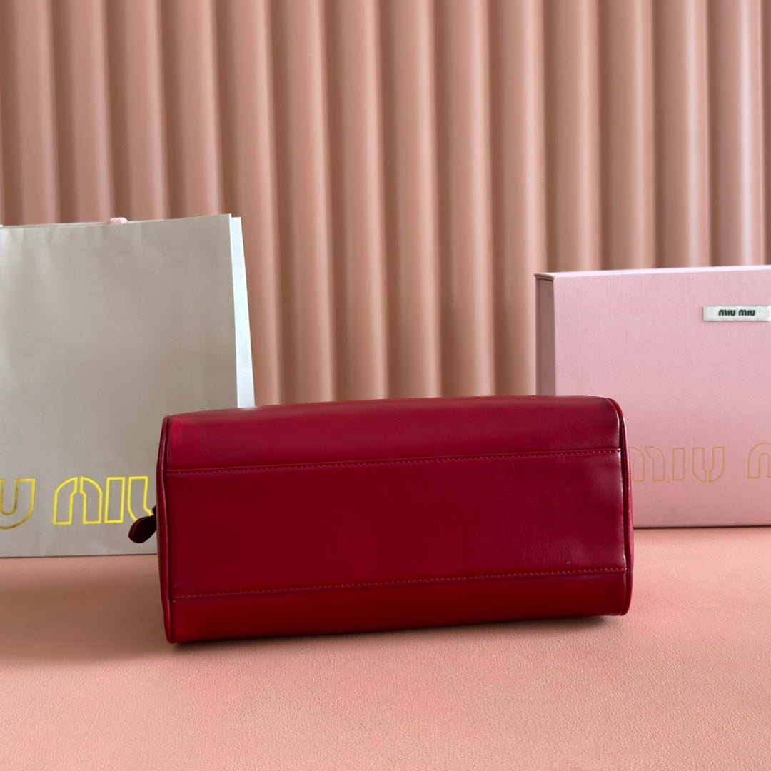 Miu Miu 26S Top-Handle Bag 28 in Dark Red Calfskin Gold Hardware