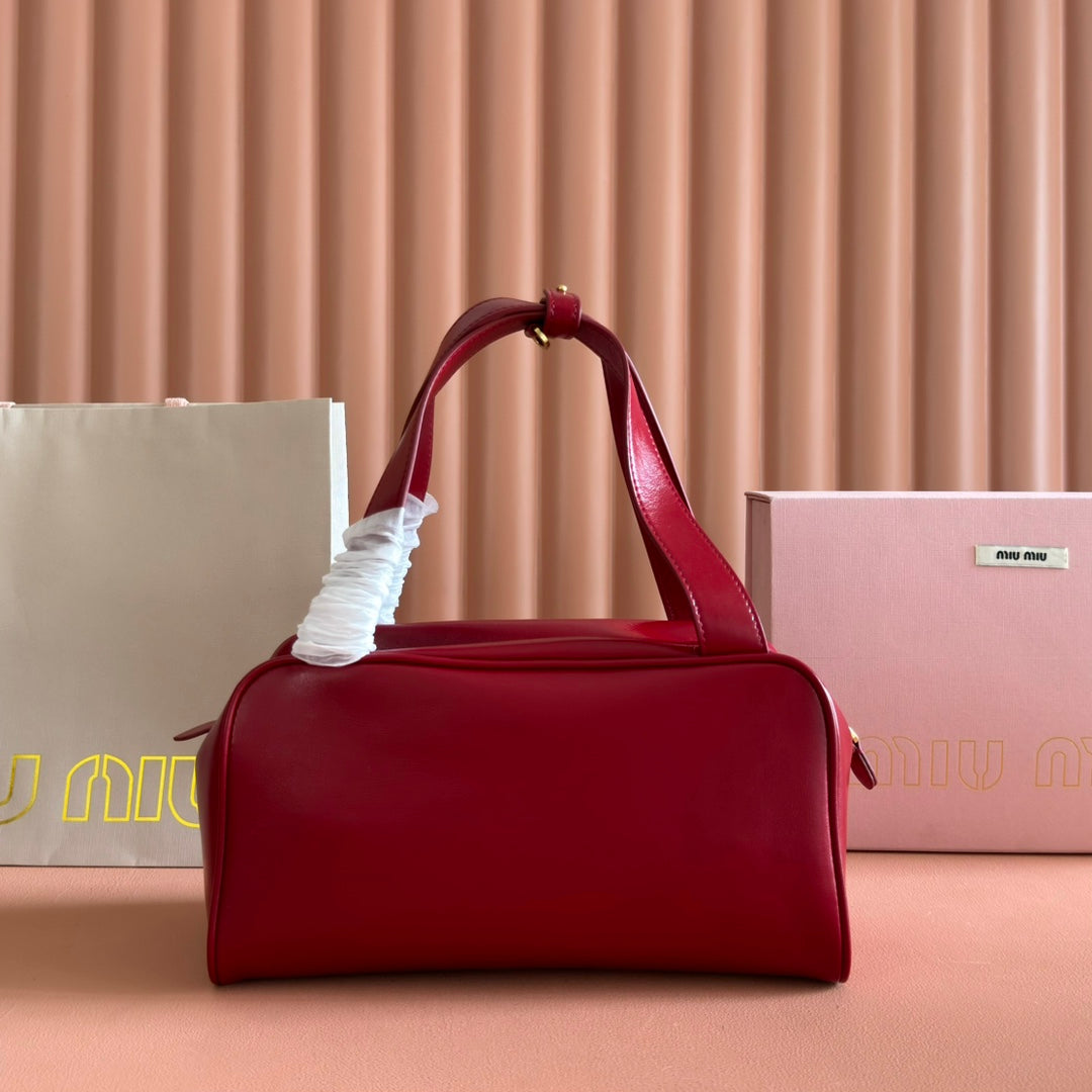 Miu Miu 26S Top-Handle Bag 28 in Dark Red Calfskin Gold Hardware