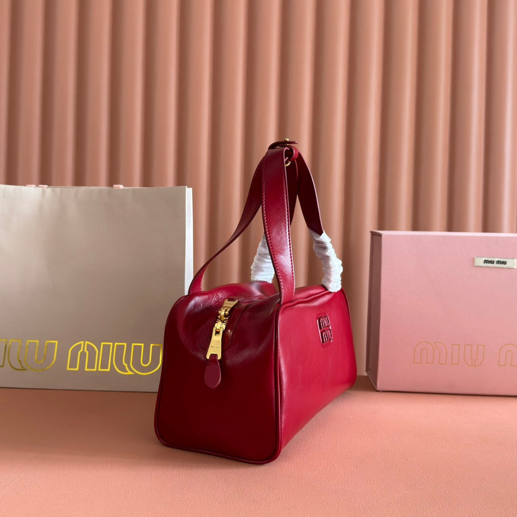 Miu Miu 26S Top-Handle Bag 28 in Dark Red Calfskin Gold Hardware