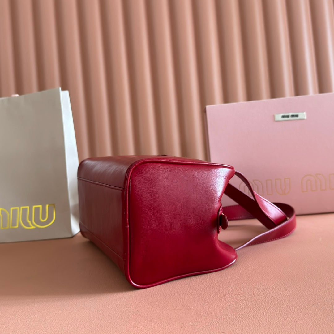 Miu Miu 26S Top-Handle Bag 28 in Dark Red Calfskin Gold Hardware