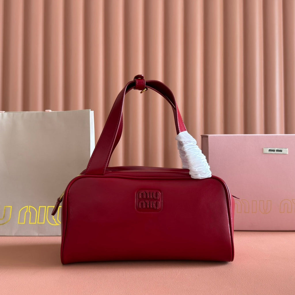 Miu Miu 26S Top-Handle Bag 28 in Dark Red Calfskin Gold Hardware