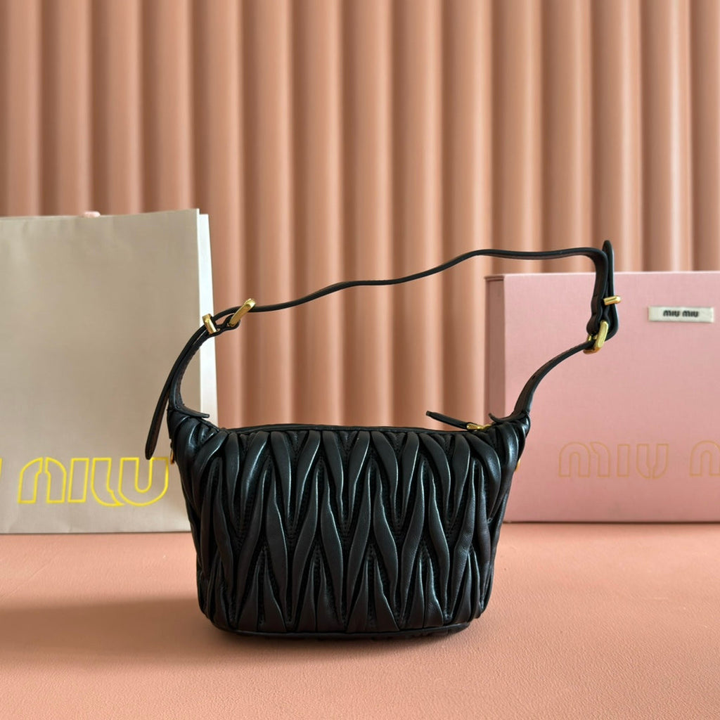 Miu Miu 26S Pouch Bag 15 in Black Calfskin Gold Hardware