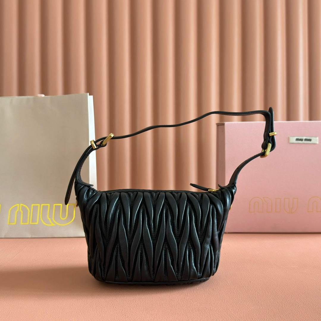 Miu Miu 26S Pouch Bag 15 in Black Calfskin Gold Hardware
