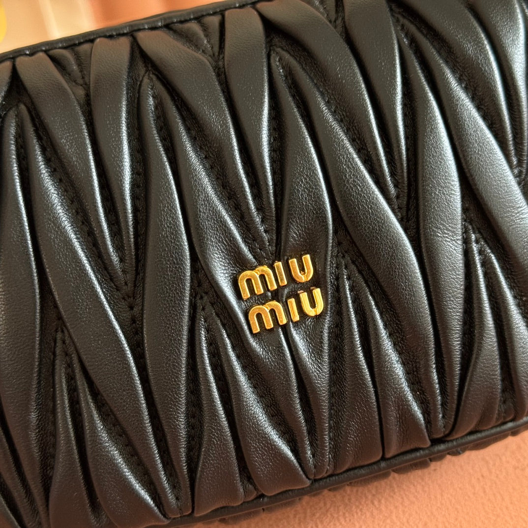 Miu Miu 26S Pouch Bag 15 in Black Calfskin Gold Hardware