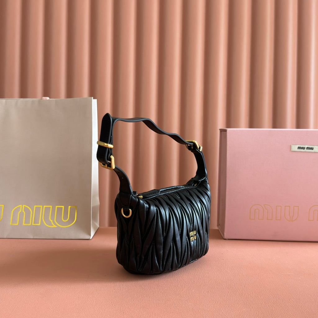 Miu Miu 26S Pouch Bag 15 in Black Calfskin Gold Hardware