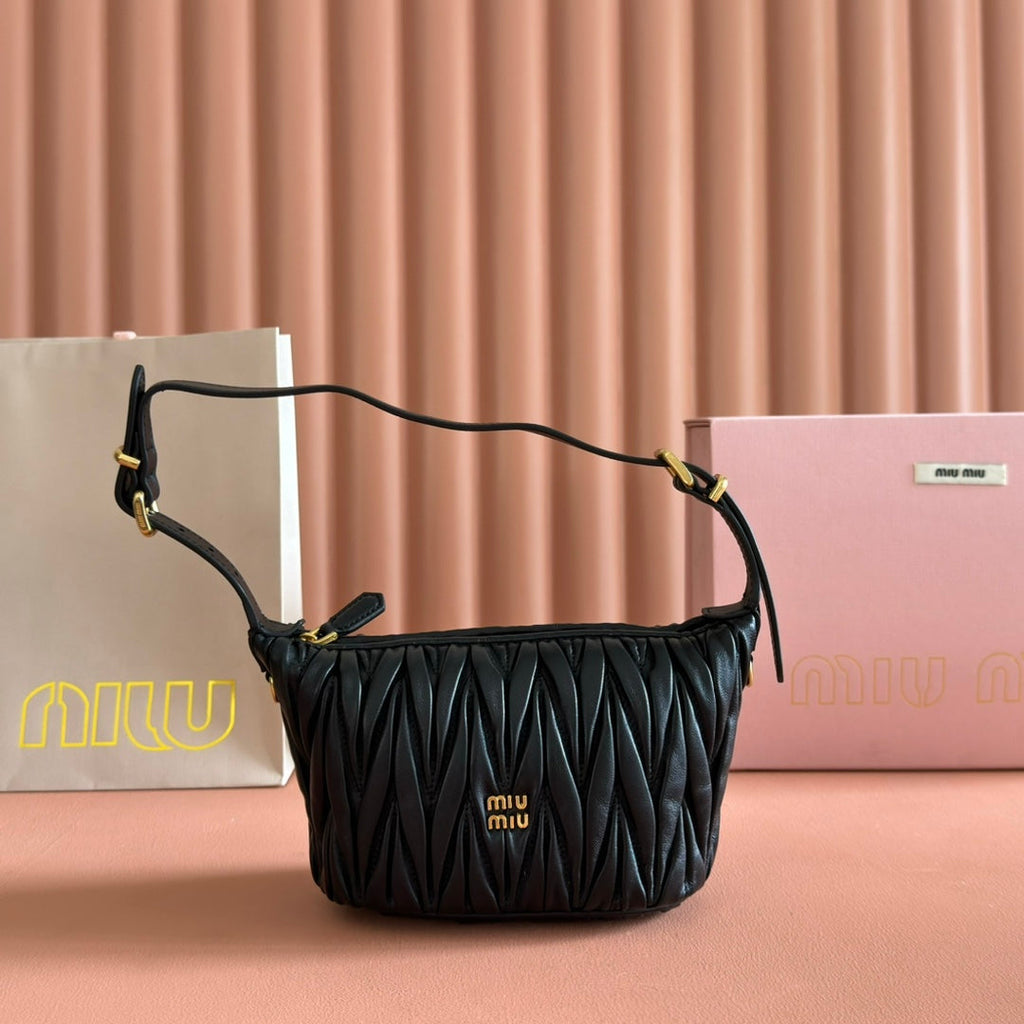 Miu Miu 26S Pouch Bag 15 in Black Calfskin Gold Hardware