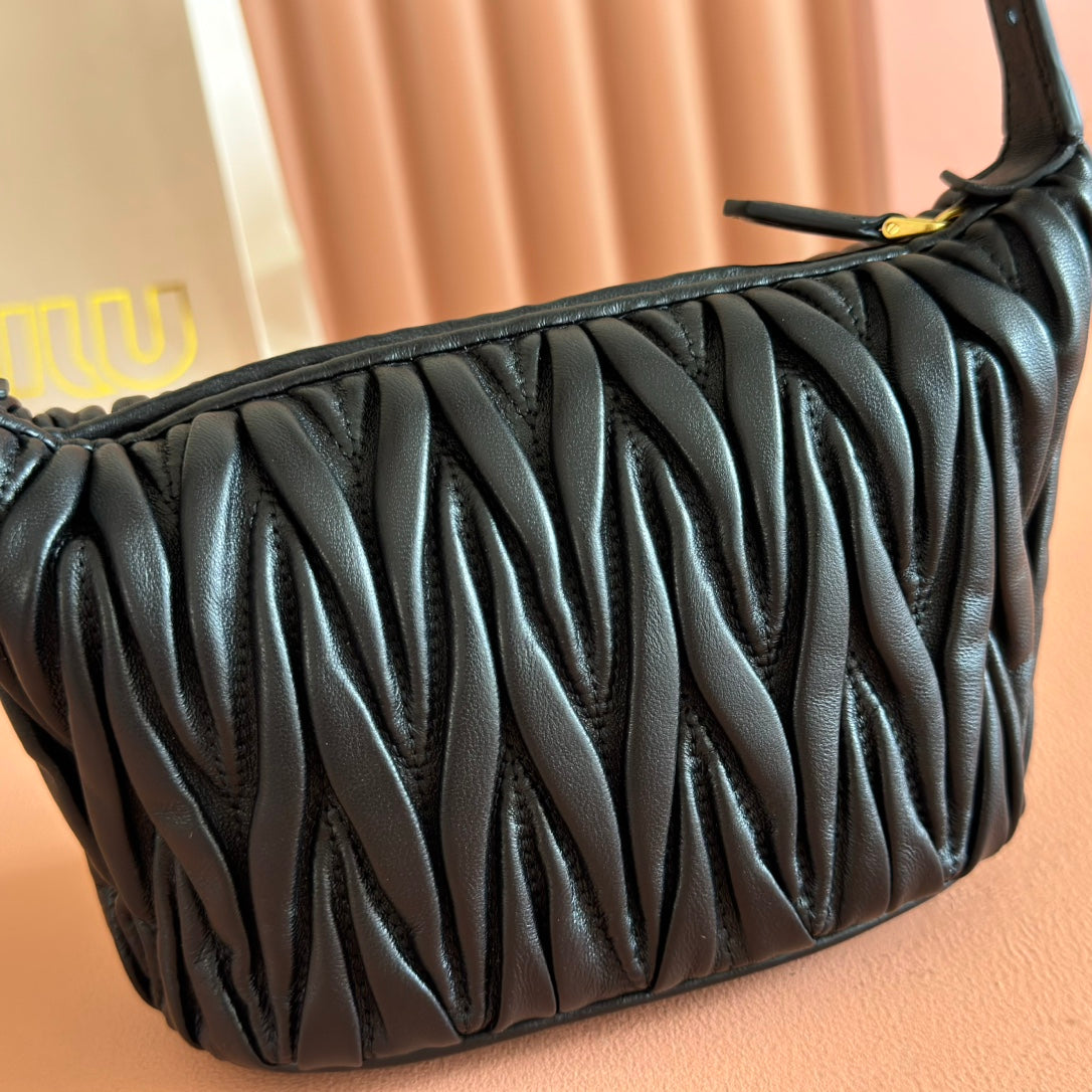 Miu Miu 26S Pouch Bag 15 in Black Calfskin Gold Hardware