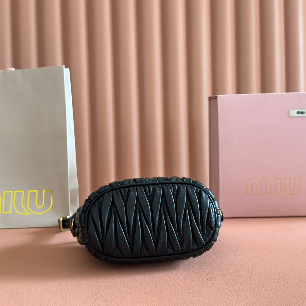 Miu Miu 26S Pouch Bag 15 in Black Calfskin Gold Hardware
