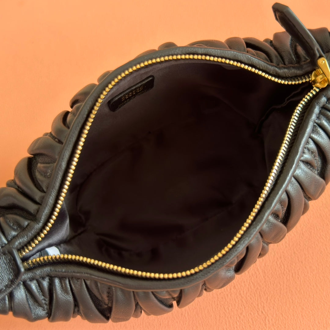 Miu Miu 26S Pouch Bag 15 in Black Calfskin Gold Hardware