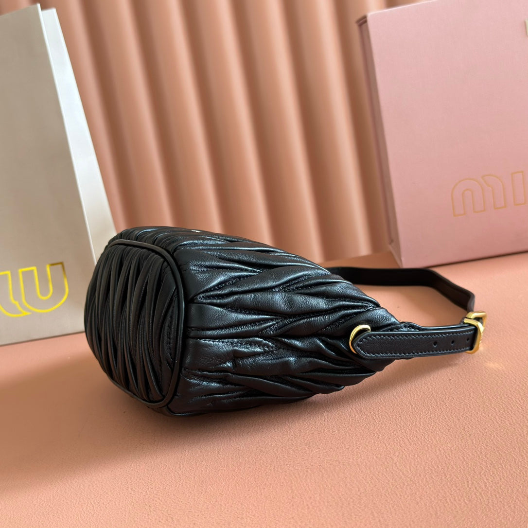 Miu Miu 26S Pouch Bag 15 in Black Calfskin Gold Hardware