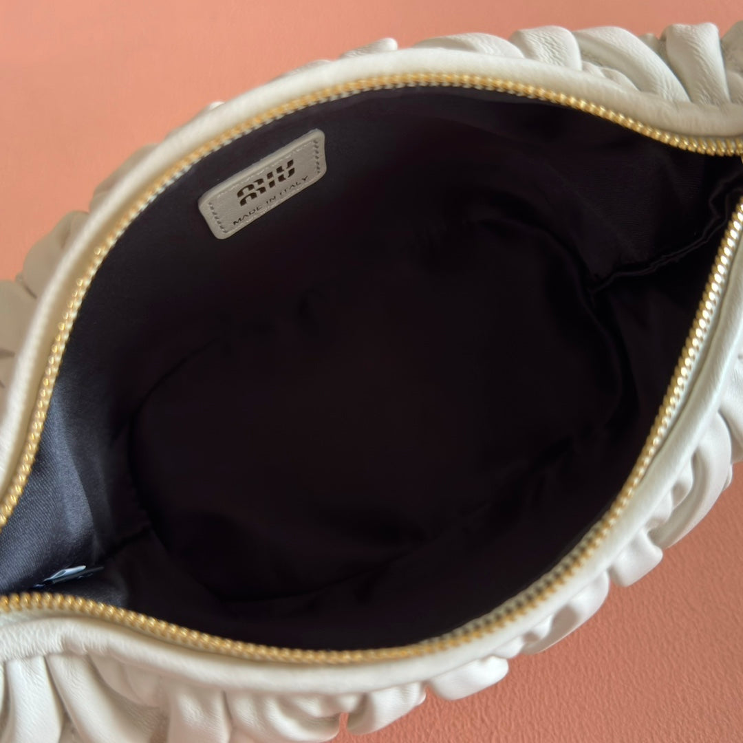 Miu Miu 26S Pouch Bag 15 in White Calfskin Gold Hardware