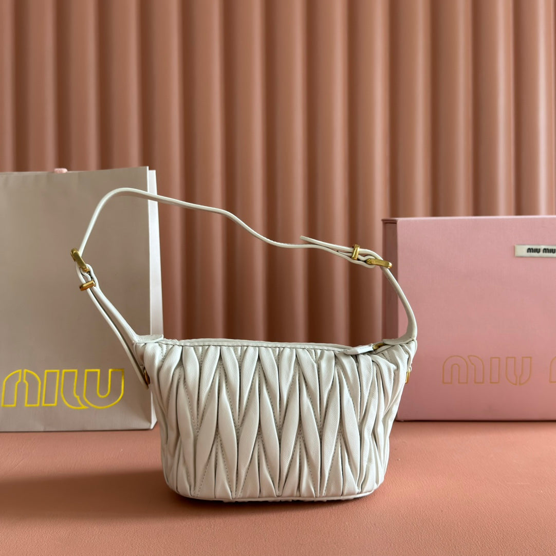 Miu Miu 26S Pouch Bag 15 in White Calfskin Gold Hardware