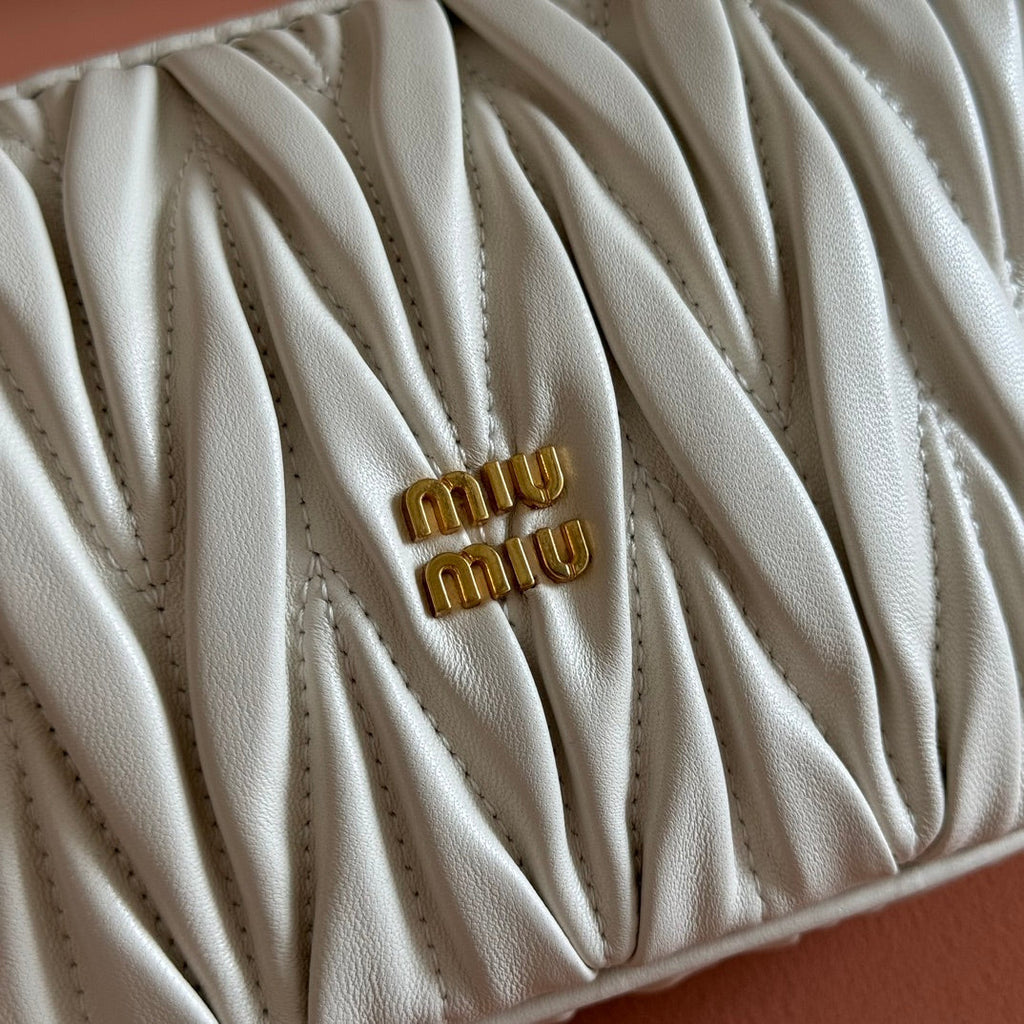 Miu Miu 26S Pouch Bag 15 in White Calfskin Gold Hardware