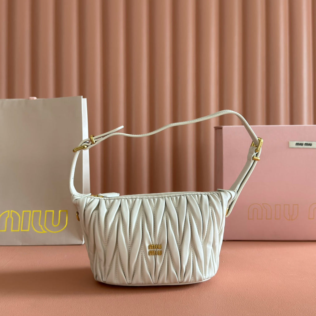 Miu Miu 26S Pouch Bag 15 in White Calfskin Gold Hardware