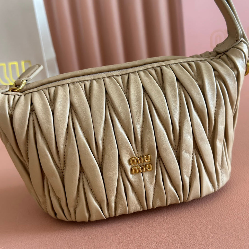 Miu Miu 26S Pouch Bag 15 in Dark Beige Calfskin Gold Hardware