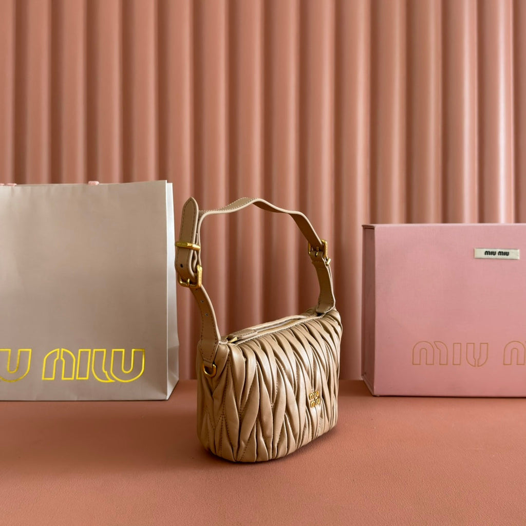 Miu Miu 26S Pouch Bag 15 in Dark Beige Calfskin Gold Hardware