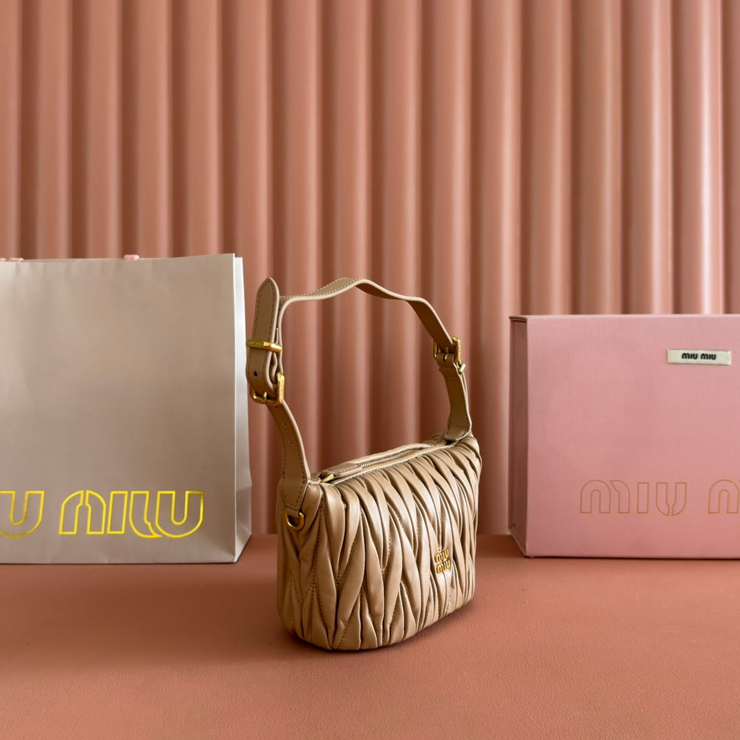 Miu Miu 26S Pouch Bag 15 in Dark Beige Calfskin Gold Hardware