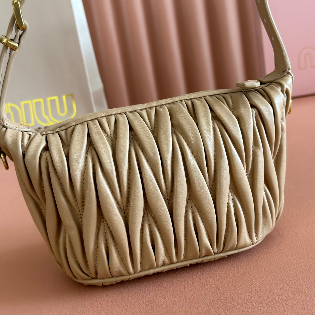 Miu Miu 26S Pouch Bag 15 in Dark Beige Calfskin Gold Hardware