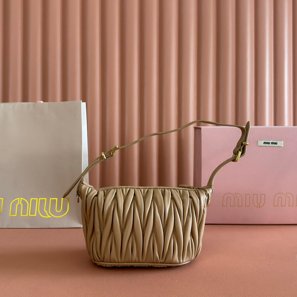 Miu Miu 26S Pouch Bag 15 in Dark Beige Calfskin Gold Hardware