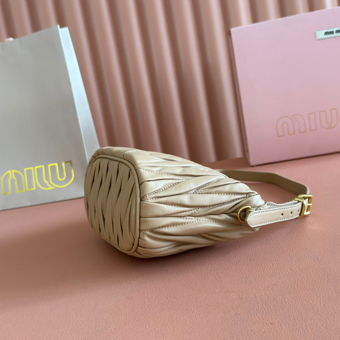 Miu Miu 26S Pouch Bag 15 in Dark Beige Calfskin Gold Hardware
