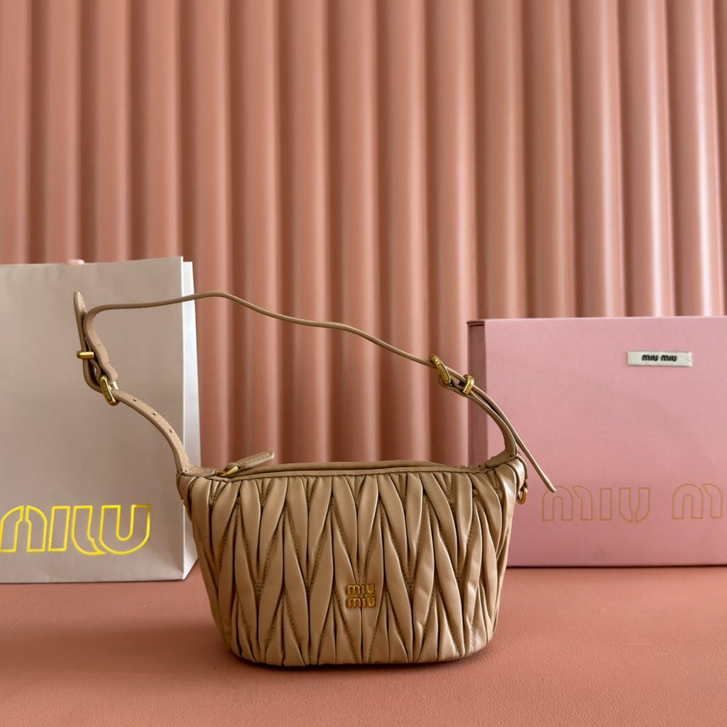 Miu Miu 26S Pouch Bag 15 in Dark Beige Calfskin Gold Hardware