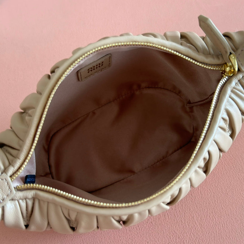 Miu Miu 26S Pouch Bag 15 in Dark Beige Calfskin Gold Hardware