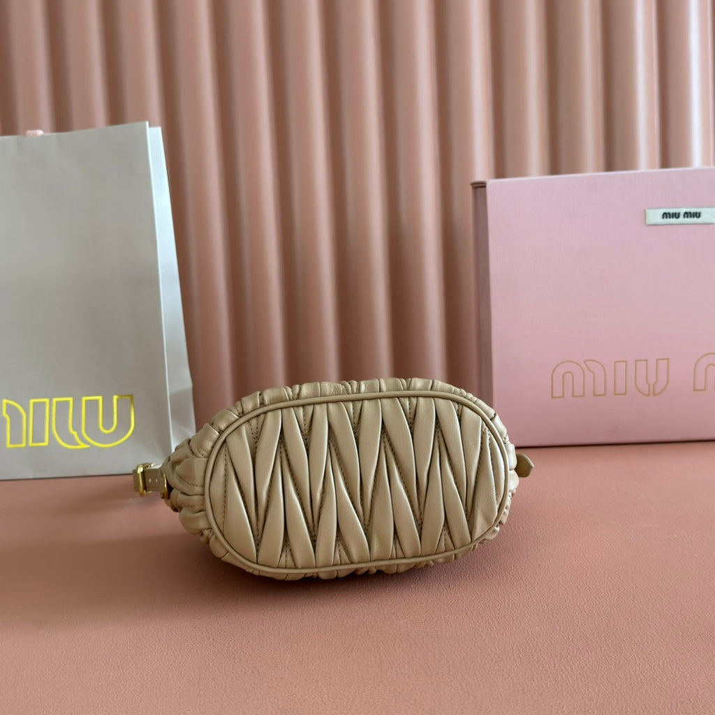Miu Miu 26S Pouch Bag 15 in Dark Beige Calfskin Gold Hardware
