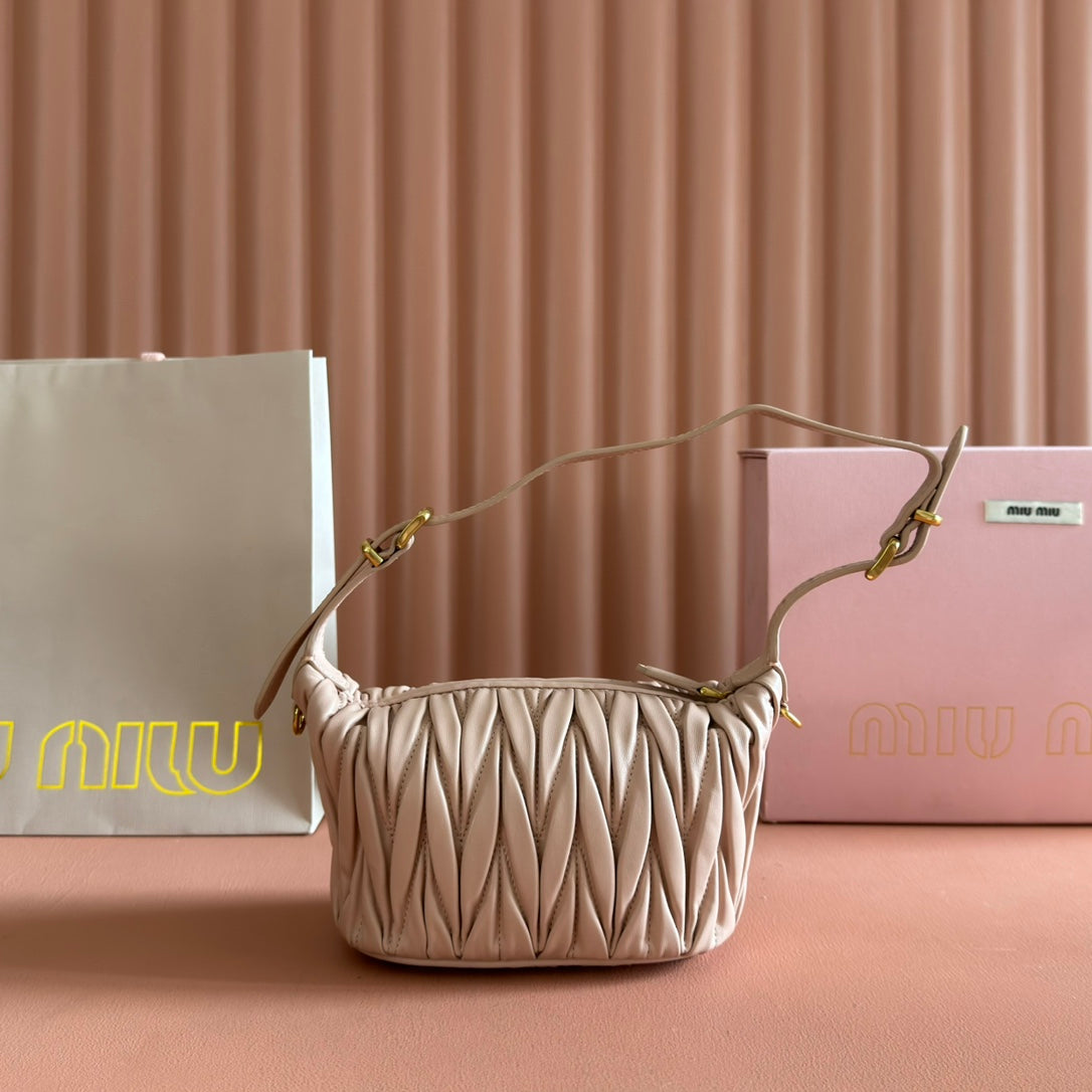 Miu Miu 26S Pouch Bag 15 in Light Pink Calfskin Gold Hardware