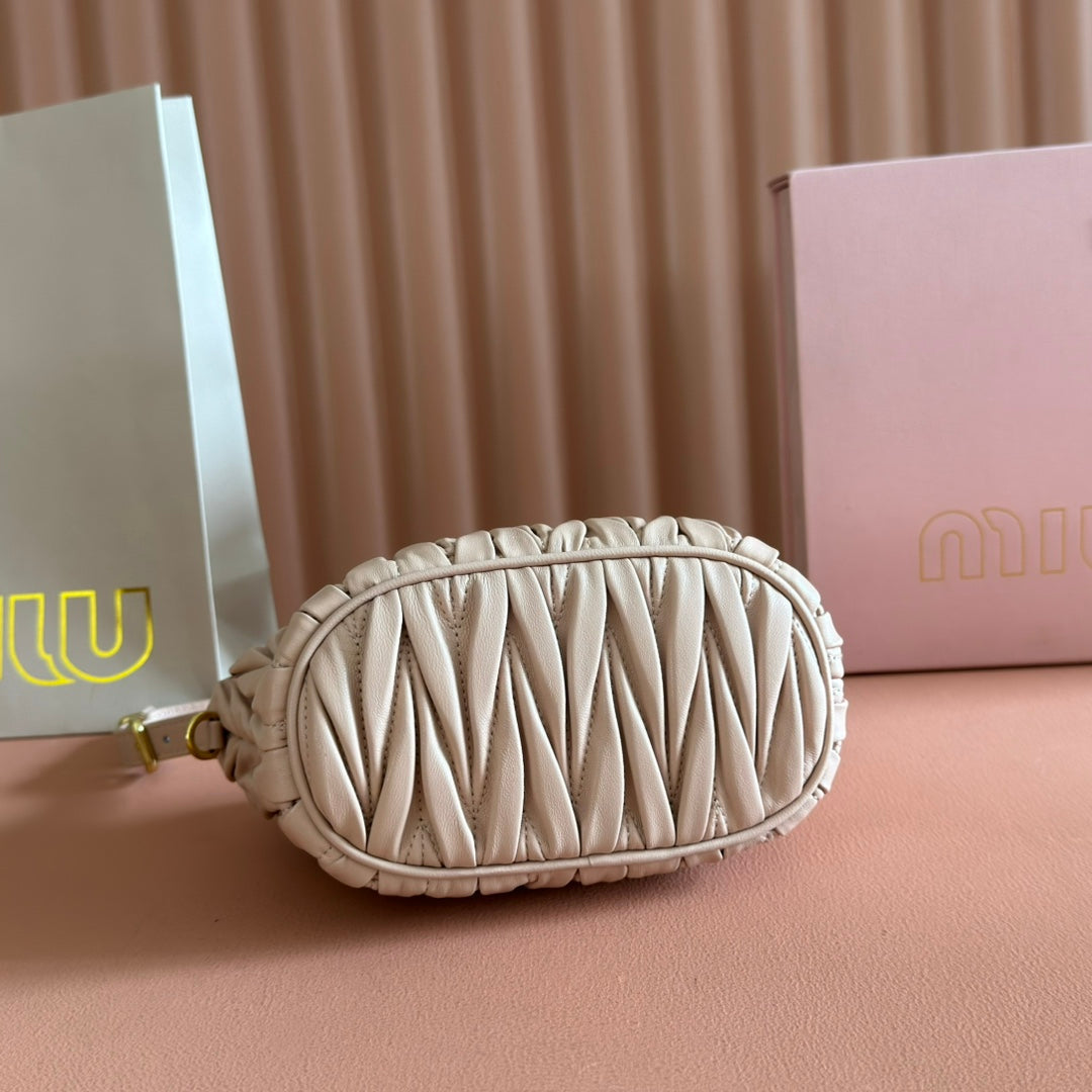 Miu Miu 26S Pouch Bag 15 in Light Pink Calfskin Gold Hardware