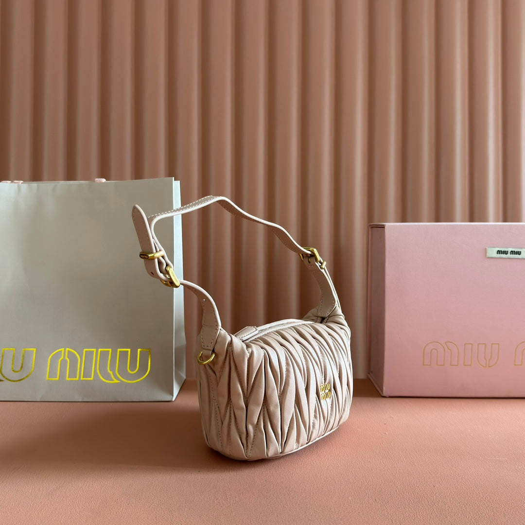 Miu Miu 26S Pouch Bag 15 in Light Pink Calfskin Gold Hardware