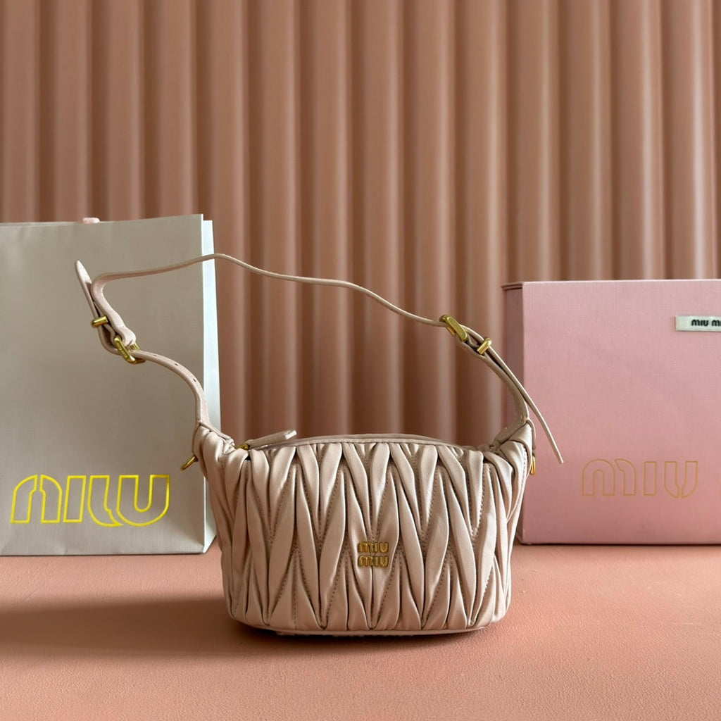 Miu Miu 26S Pouch Bag 15 in Light Pink Calfskin Gold Hardware