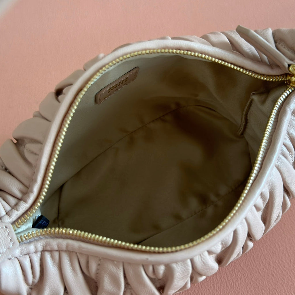 Miu Miu 26S Pouch Bag 15 in Light Pink Calfskin Gold Hardware