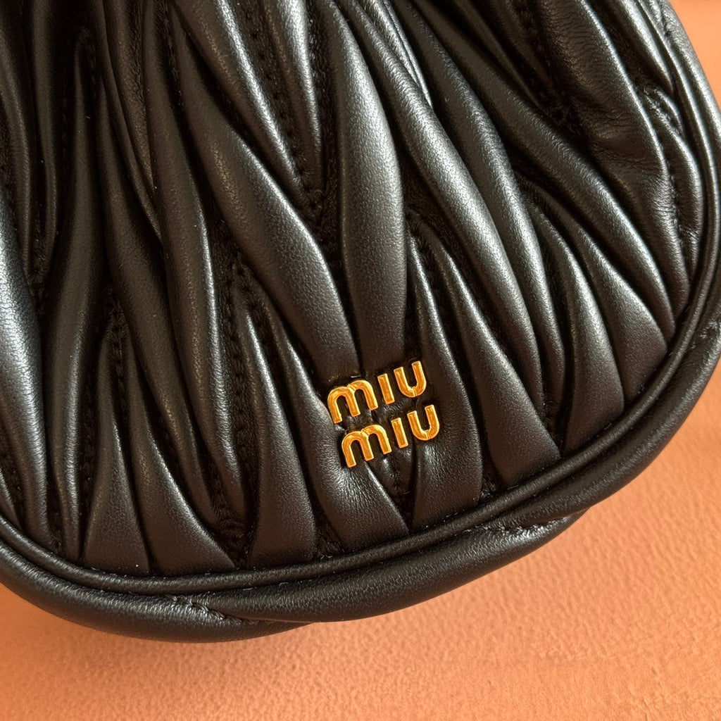 Miu Miu 26S Matelasse Pouch Bag 16 in Black Calfskin Gold Hardware