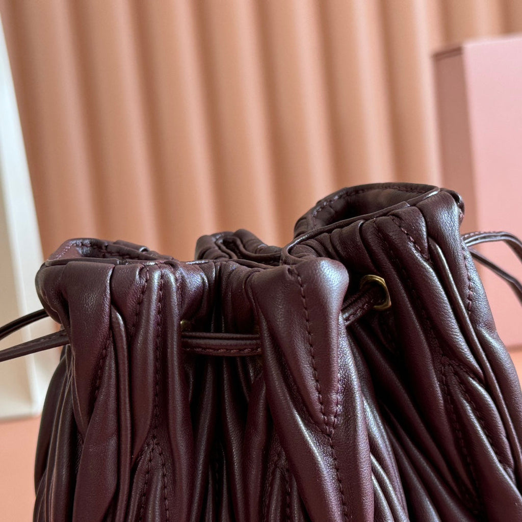 Miu Miu 26S Matelasse Pouch Bag 16 in Dark Brown Calfskin Gold Hardware