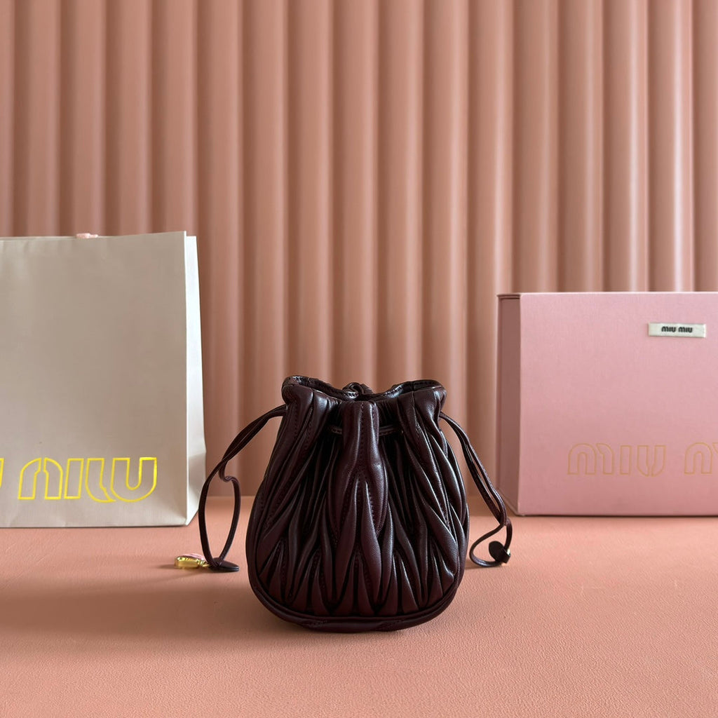 Miu Miu 26S Matelasse Pouch Bag 16 in Dark Brown Calfskin Gold Hardware