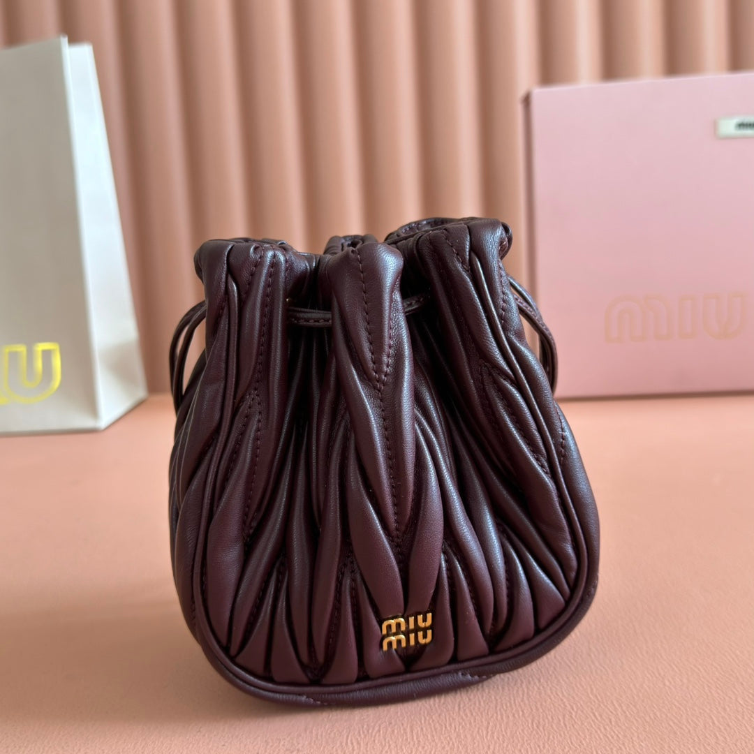 Miu Miu 26S Matelasse Pouch Bag 16 in Dark Brown Calfskin Gold Hardware