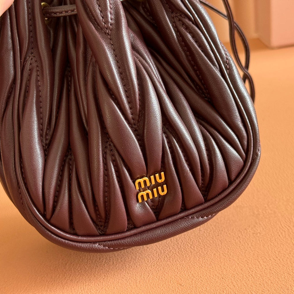 Miu Miu 26S Matelasse Pouch Bag 16 in Dark Brown Calfskin Gold Hardware