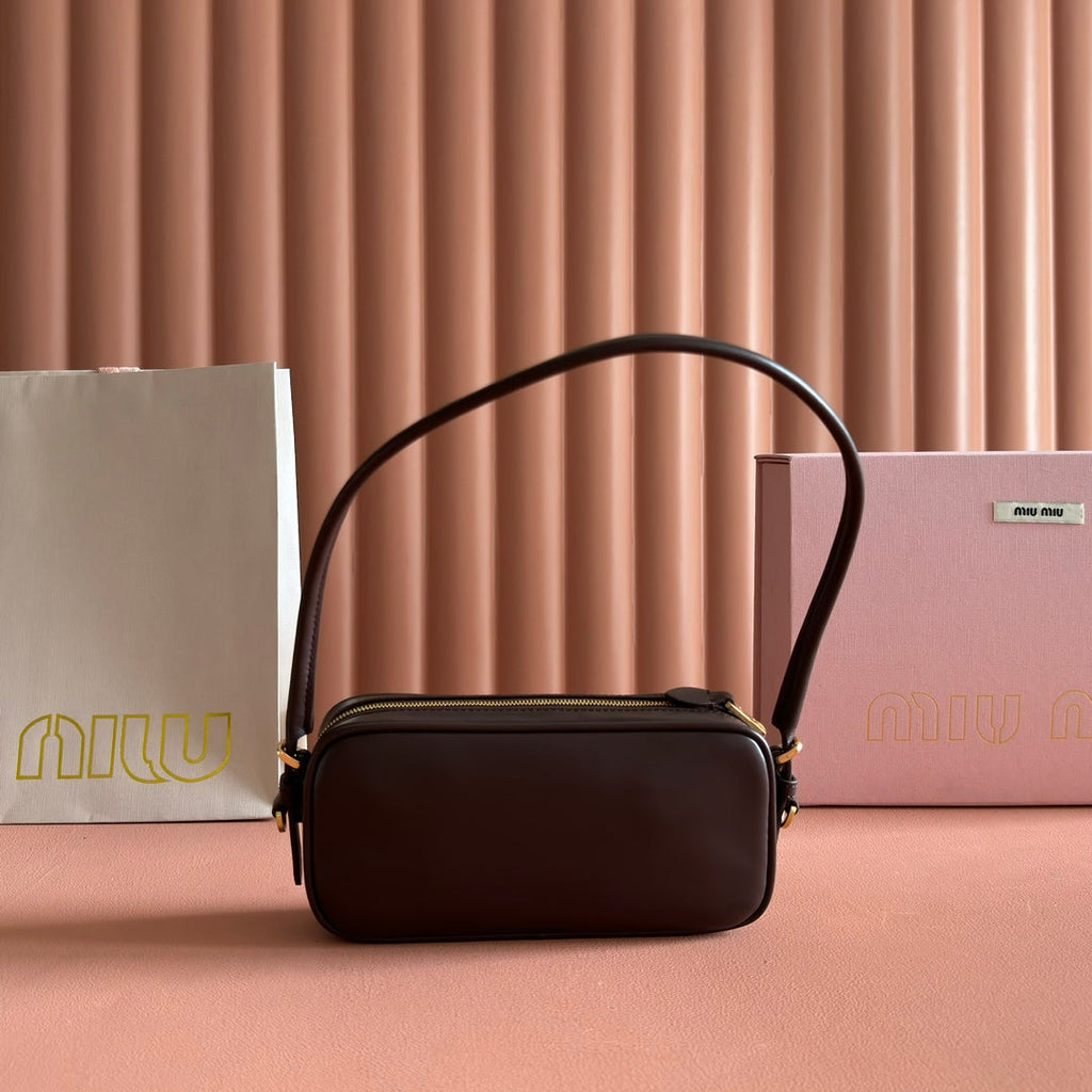 Miu Miu 26S Pouch Bag 20 in Dark Brown Calfskin Gold Hardware
