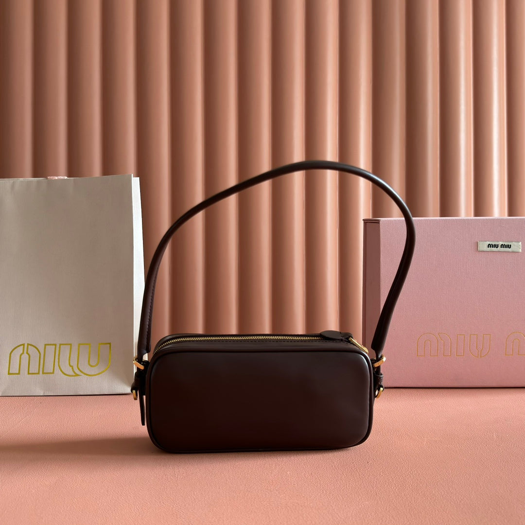 Miu Miu 26S Pouch Bag 20 in Dark Brown Calfskin Gold Hardware