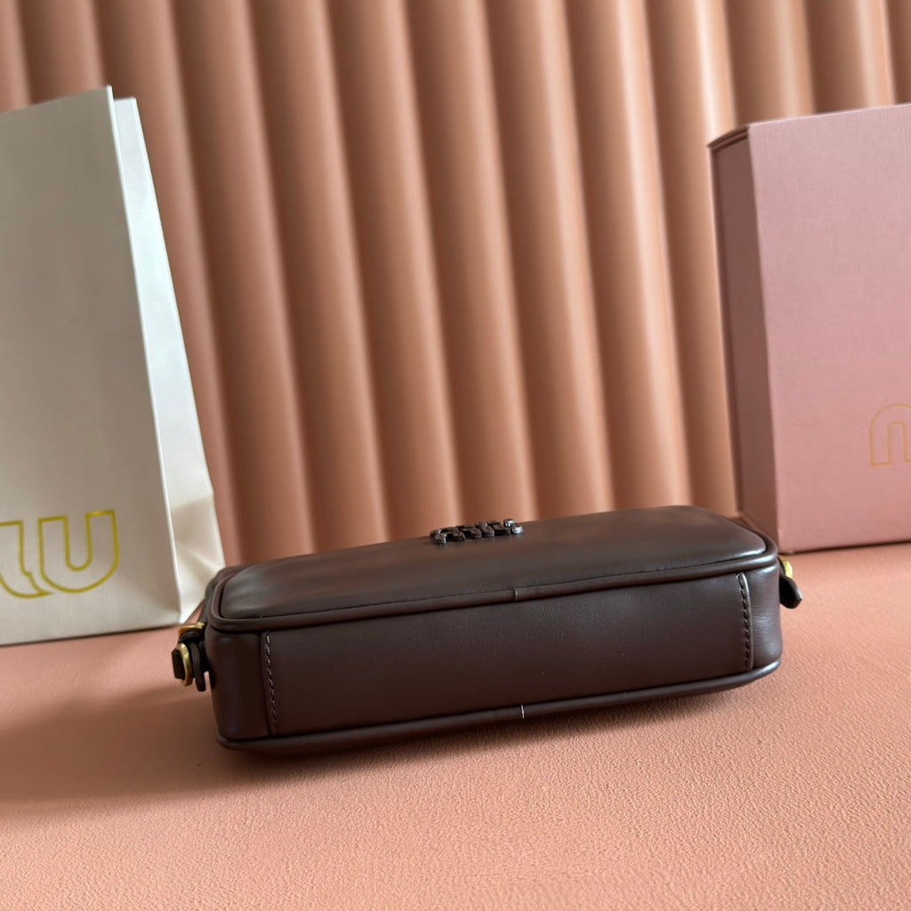 Miu Miu 26S Pouch Bag 20 in Dark Brown Calfskin Gold Hardware