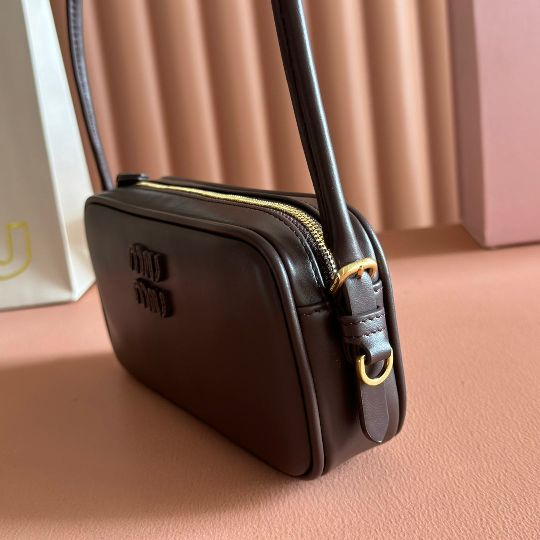 Miu Miu 26S Pouch Bag 20 in Dark Brown Calfskin Gold Hardware
