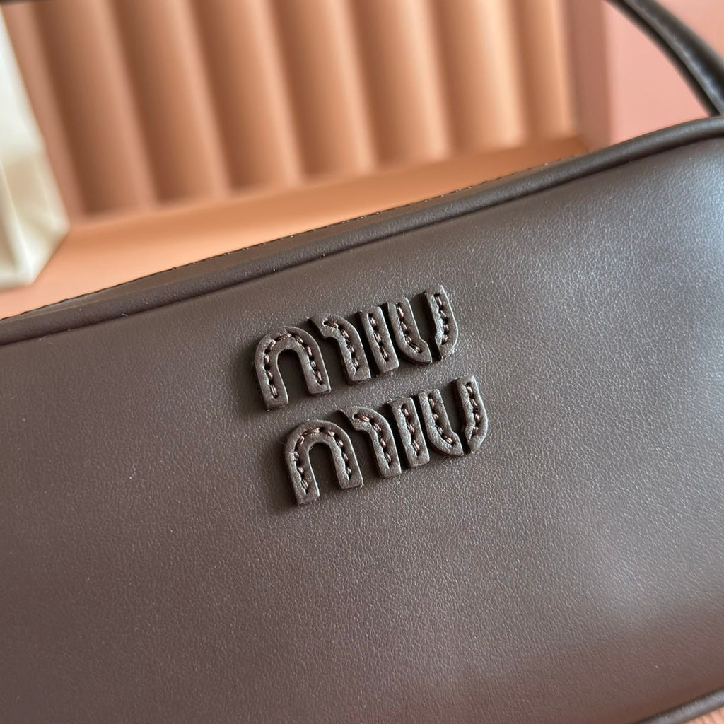 Miu Miu 26S Pouch Bag 20 in Dark Brown Calfskin Gold Hardware