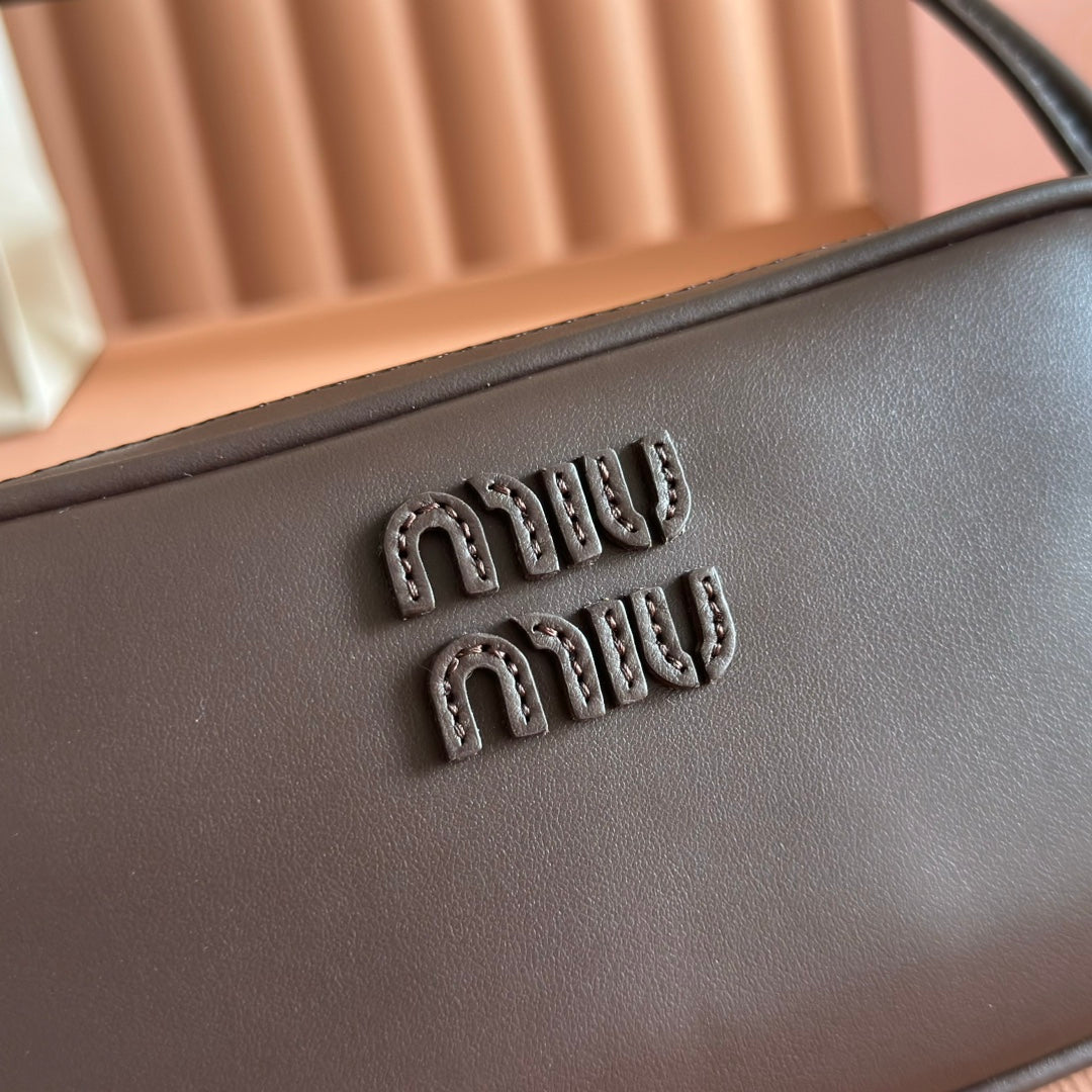 Miu Miu 26S Pouch Bag 20 in Dark Brown Calfskin Gold Hardware